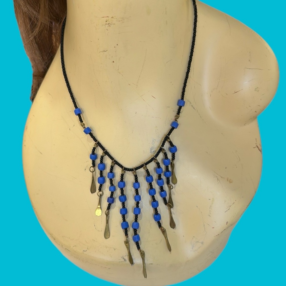 COBALT BLUE BLACKā SPIKES BRASS NECKLACE